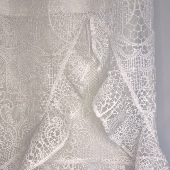 JAUS White Ruffle Midi Skirt Side Split Sheer Lace M/6 - Picture 3 of 7